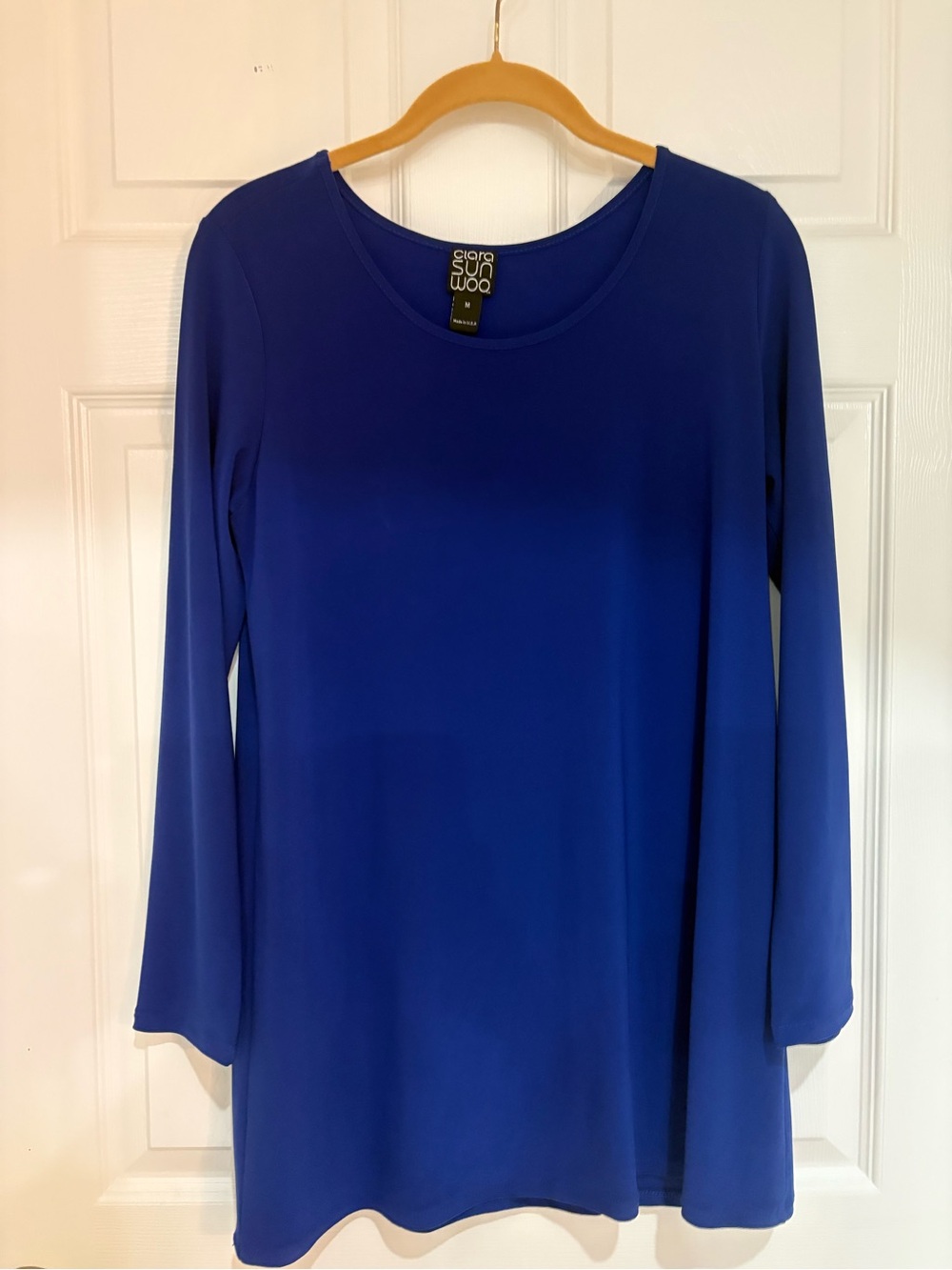 Clara Sun Woo Royal Blue Long-Sleeve Women's Tunic Basic straight hem— Large